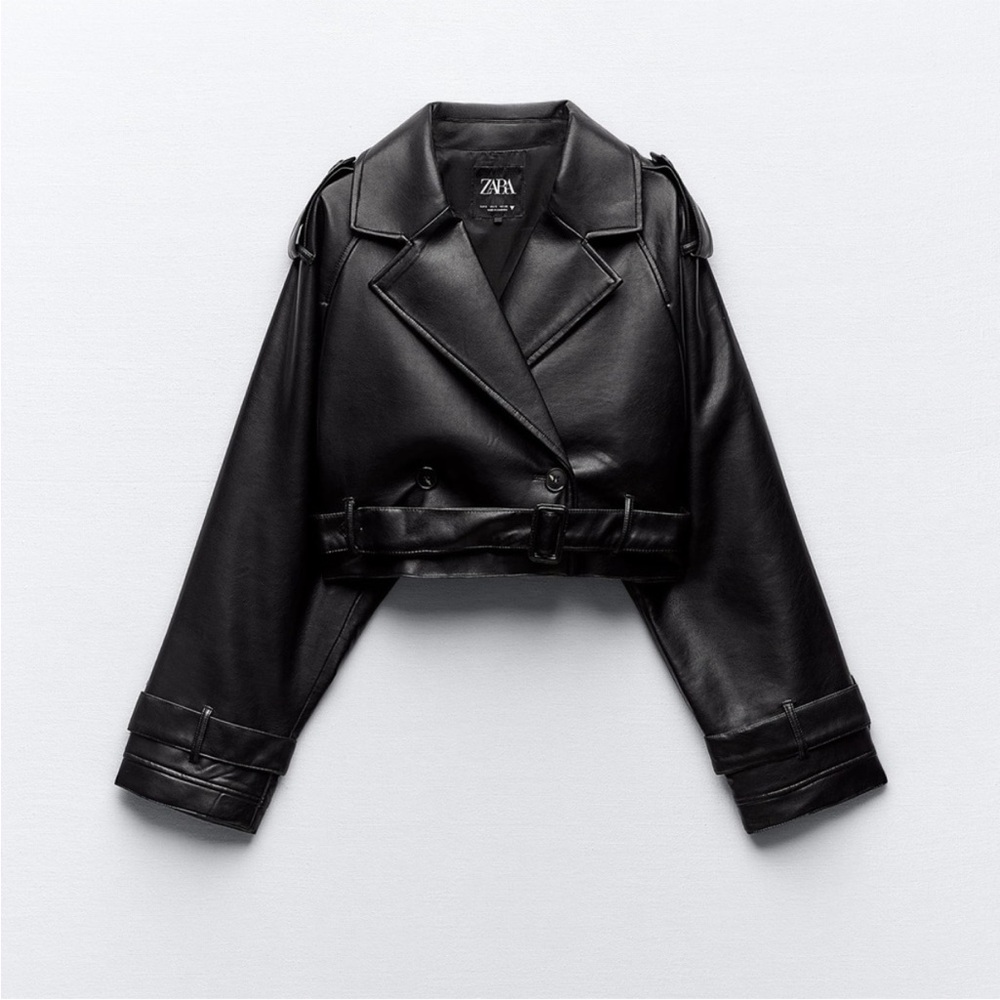 Zara OVERSIZED CROPPED FAUX LEATHER TRENCH - New with Tags XS